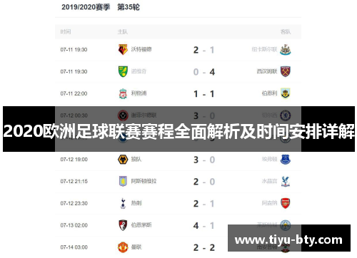 2020欧洲足球联赛赛程全面解析及时间安排详解